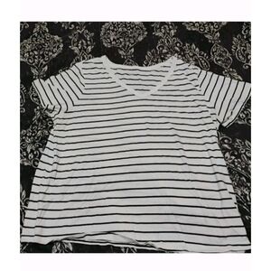 Old Navy Black and White Striped V-Neck Tee